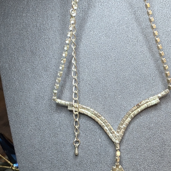 Vintage Silver Tone Rhinestone Y Necklace Adjustable Up to 16 Inch 441 - Picture 7 of 7